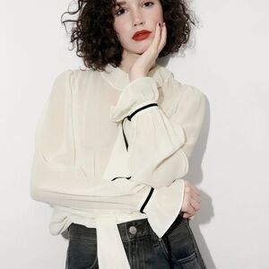 New your company Elegant White Blouse with Black Accents size large